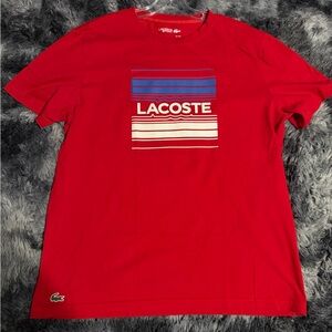 Lacoste Men's Red and Blue Striped T-Shirt